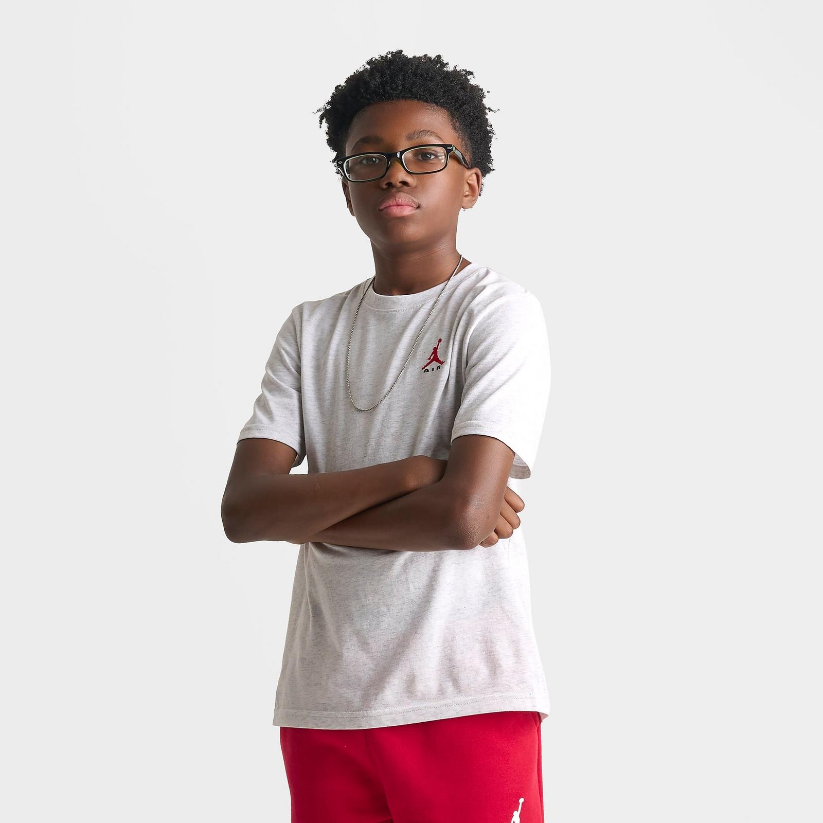 Big Kids' Jordan Brooklyn Essentials Embroidered Jumpman T-Shirt - Grey Heather - view 3