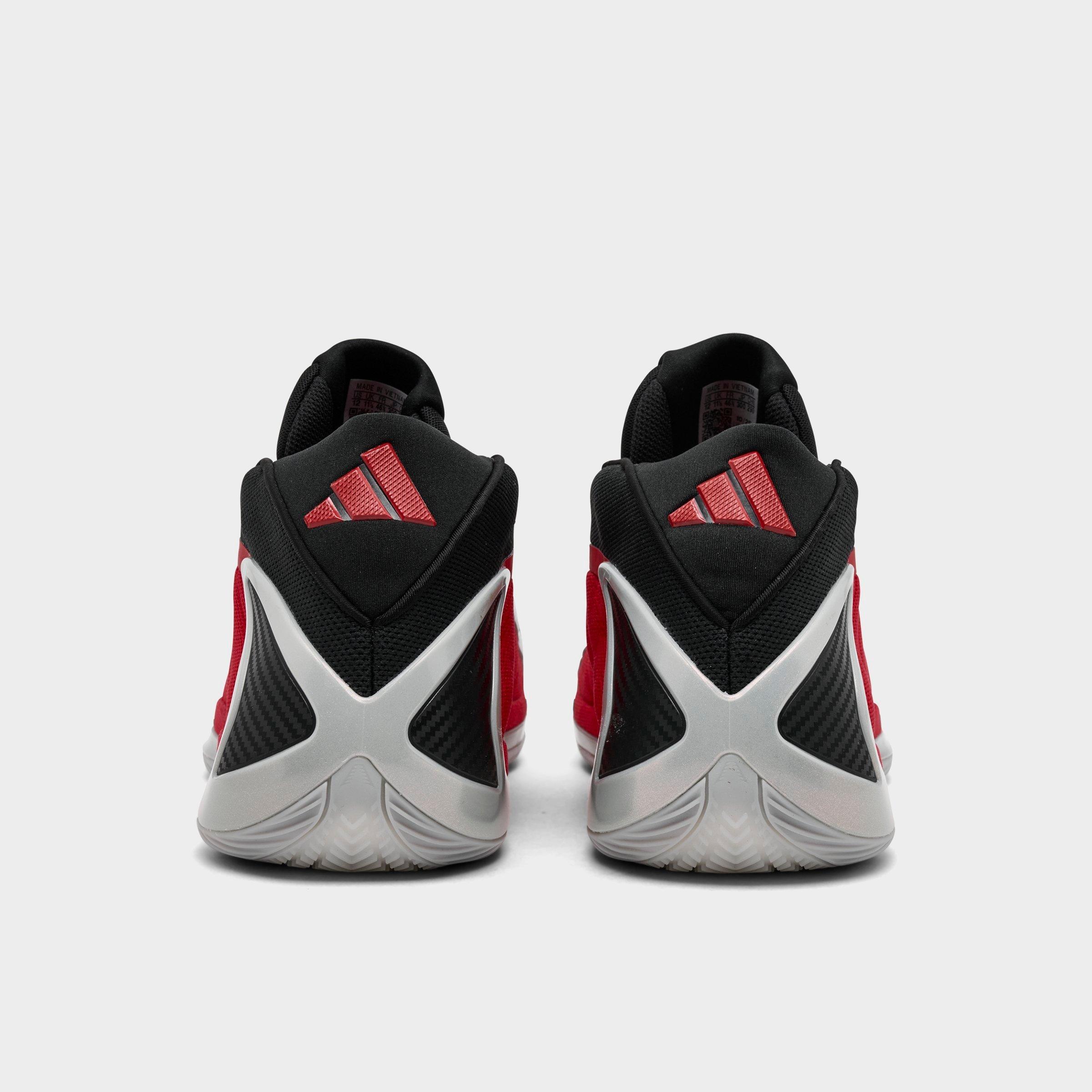 Men's adidas Anthony Edwards 2 Basketball Shoes - Silver Metallic/Pure Ruby/Core Black - Back view