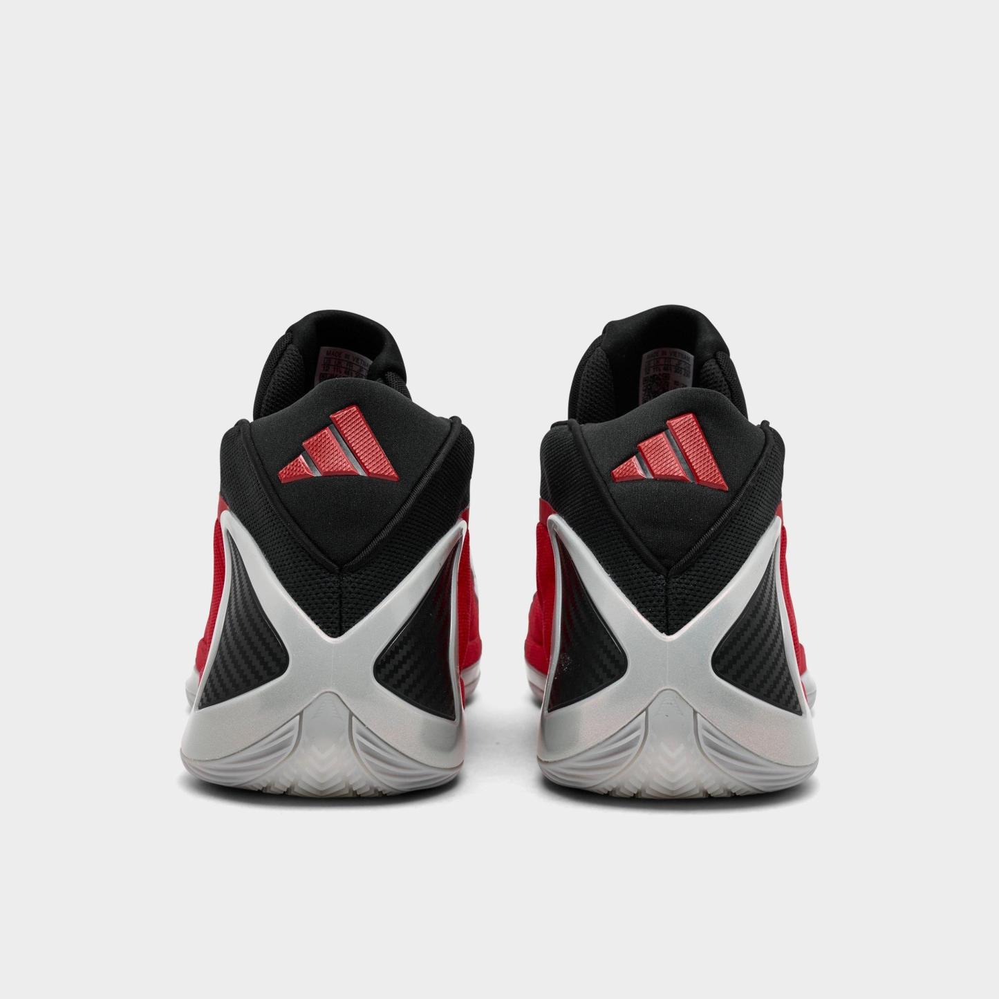 Men's adidas Anthony Edwards 2 Basketball Shoes - Silver Metallic/Pure Ruby/Core Black - Back view