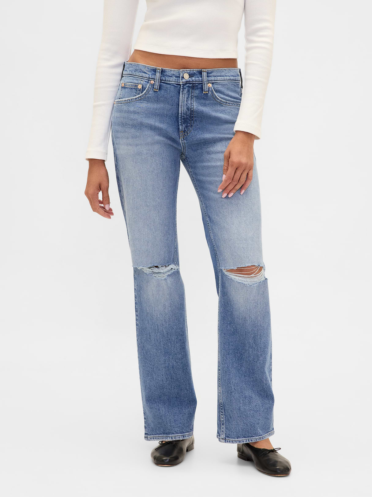 Mid Rise Relaxed Straight Jeans - Medium indigo