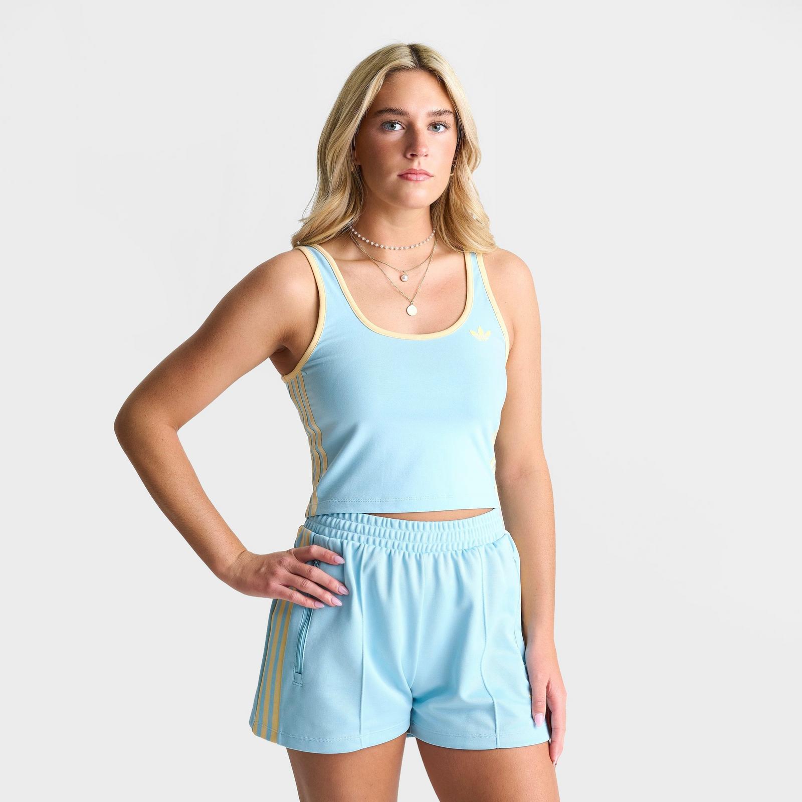 Women's adidas adicolor 3-Stripes Slim Tank Top - Icey Blue/Orange Tint - view 3