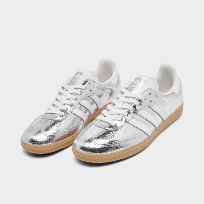 Women's adidas Originals Samba OG Casual Shoes - Part 6 - Silver Metallic/Cloud White/Core White - Both shoes facing left
