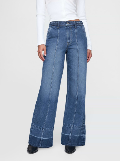 High Rise Stride Wide-Leg Jeans - Medium indigo