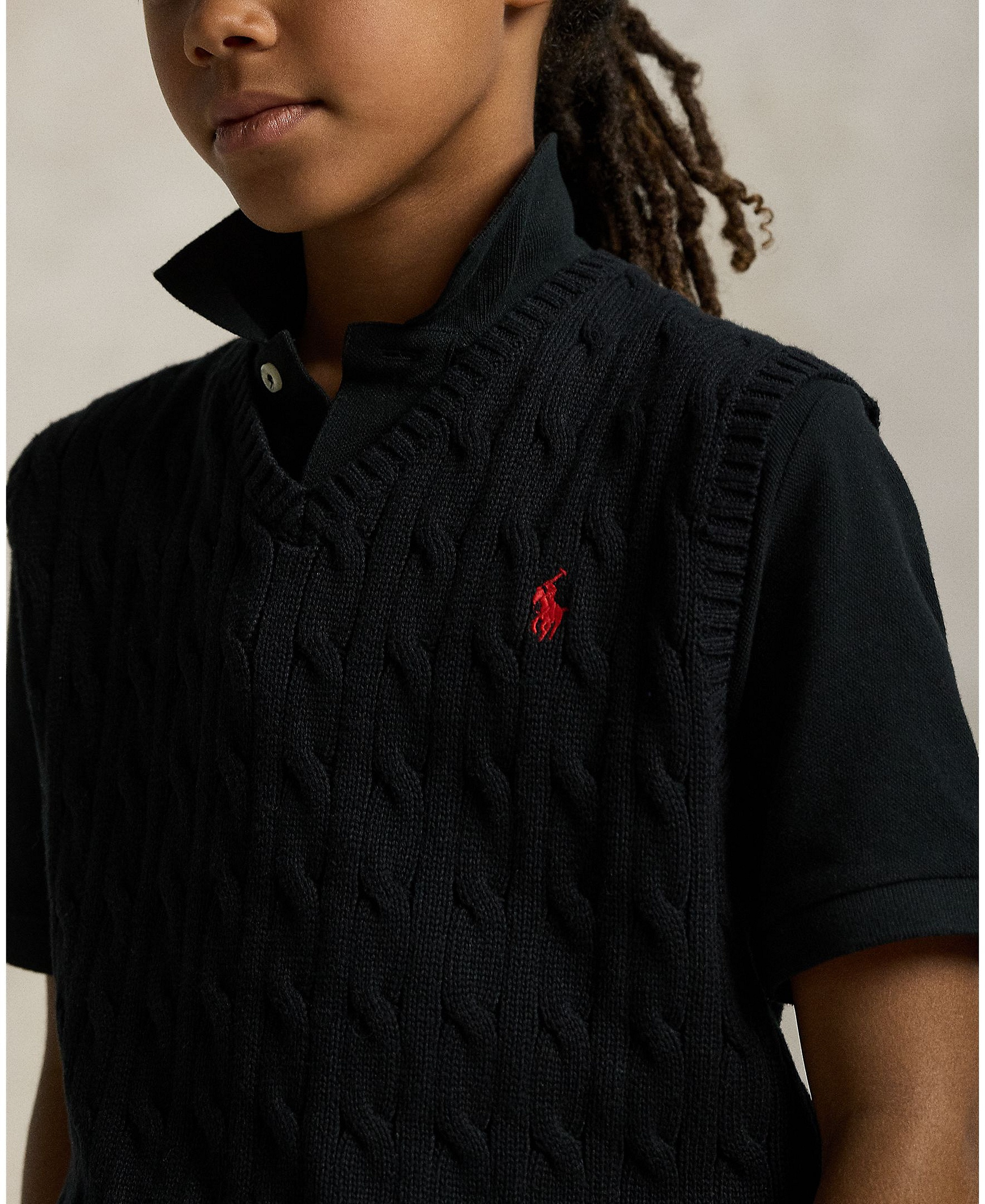 Polo Ralph Lauren Big Boys Cable- Knit Sweater Vest - Polo Black