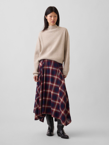 Plaid Maxi Handkerchief Skirt - Navy blue & red plaid