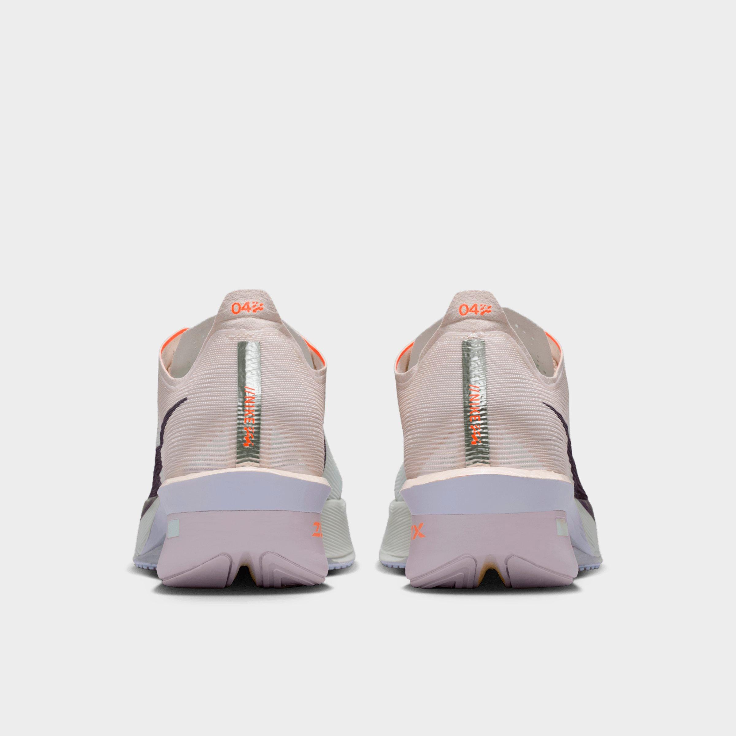 Women's Nithtke Vaporfly 4 Running Shoes - Barely Green/Chalk/Hyper Crimson/Purple Dynasty - Back view