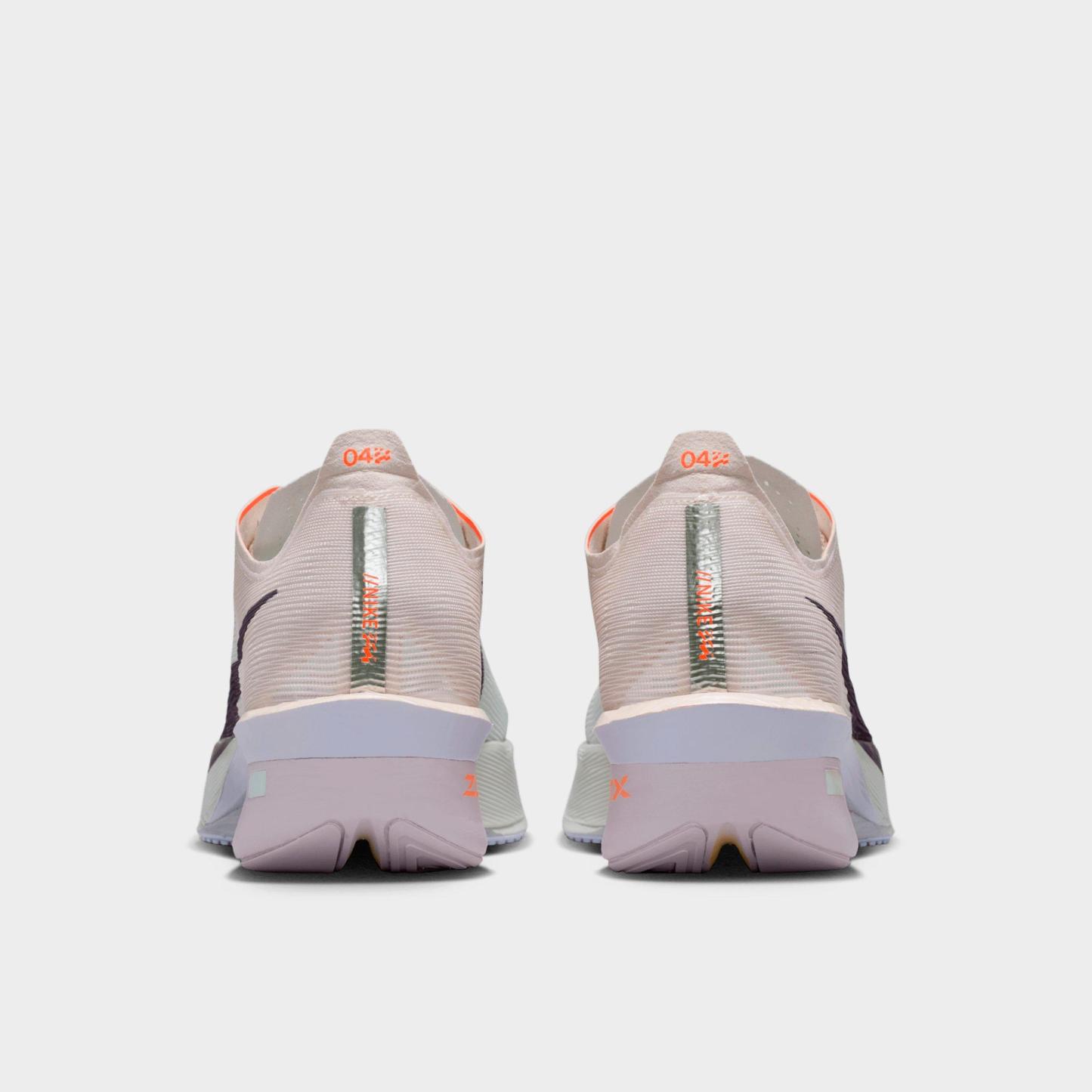 Women's Nithtke Vaporfly 4 Running Shoes - Barely Green/Chalk/Hyper Crimson/Purple Dynasty - Back view