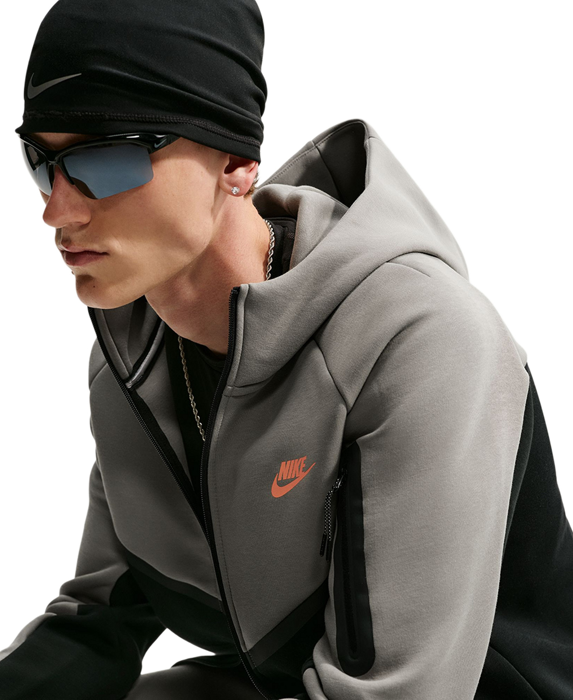 Nike Men's Tech Fleece Full-Zip Hoodie - Light Army/Black/Total Orange