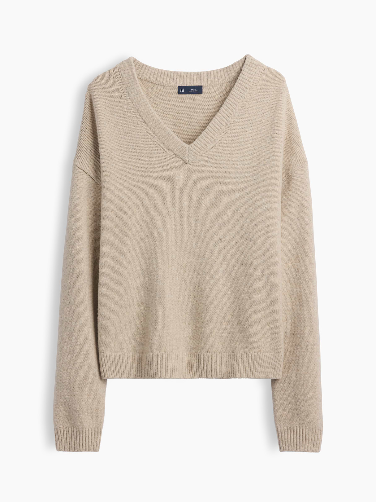 CashSoft Oversized V-Neck Sweater - Cobblestone beige