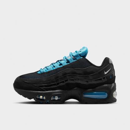Big Kids' Nithtke Air Max 95 Big Bubble SE Casual Shoes - Black/Gamma Blue/Metallic Silver/Chrome - Left shoe facing left. Outside of the shoe.