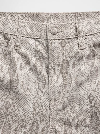 High Rise Barrel Cargo Jeans - Snake print