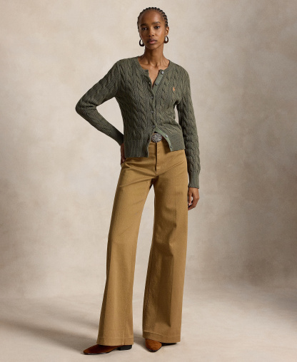 Polo Ralph Lauren Women's Cable-Knit Cotton Crewneck Cardigan Sweater - Dense Olive