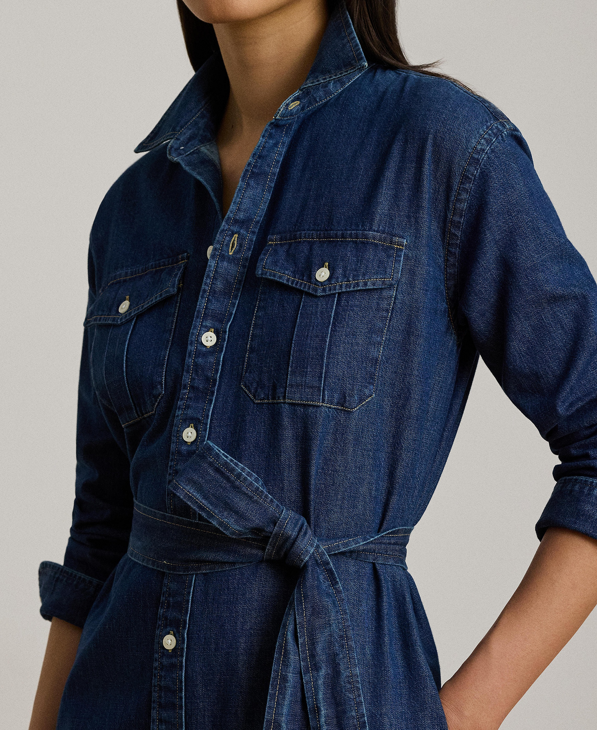 Lauren Ralph Lauren Women's Collared Belted Denim Midi Shirt-Dress - Harvest Wash