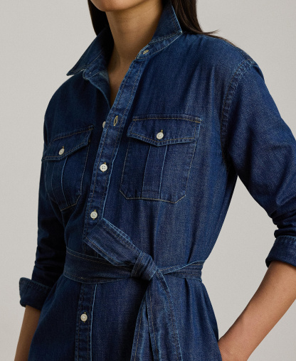 Lauren Ralph Lauren Women's Collared Belted Denim Midi Shirt-Dress - Harvest Wash