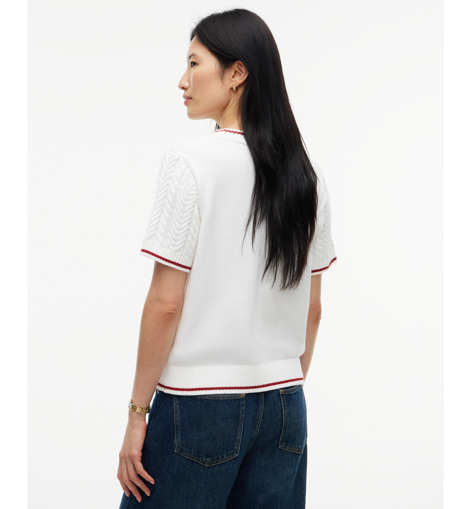 Tommy Hilfiger Women's Heritage Cable-Knit Short-Sleeve Sweater - Ecru