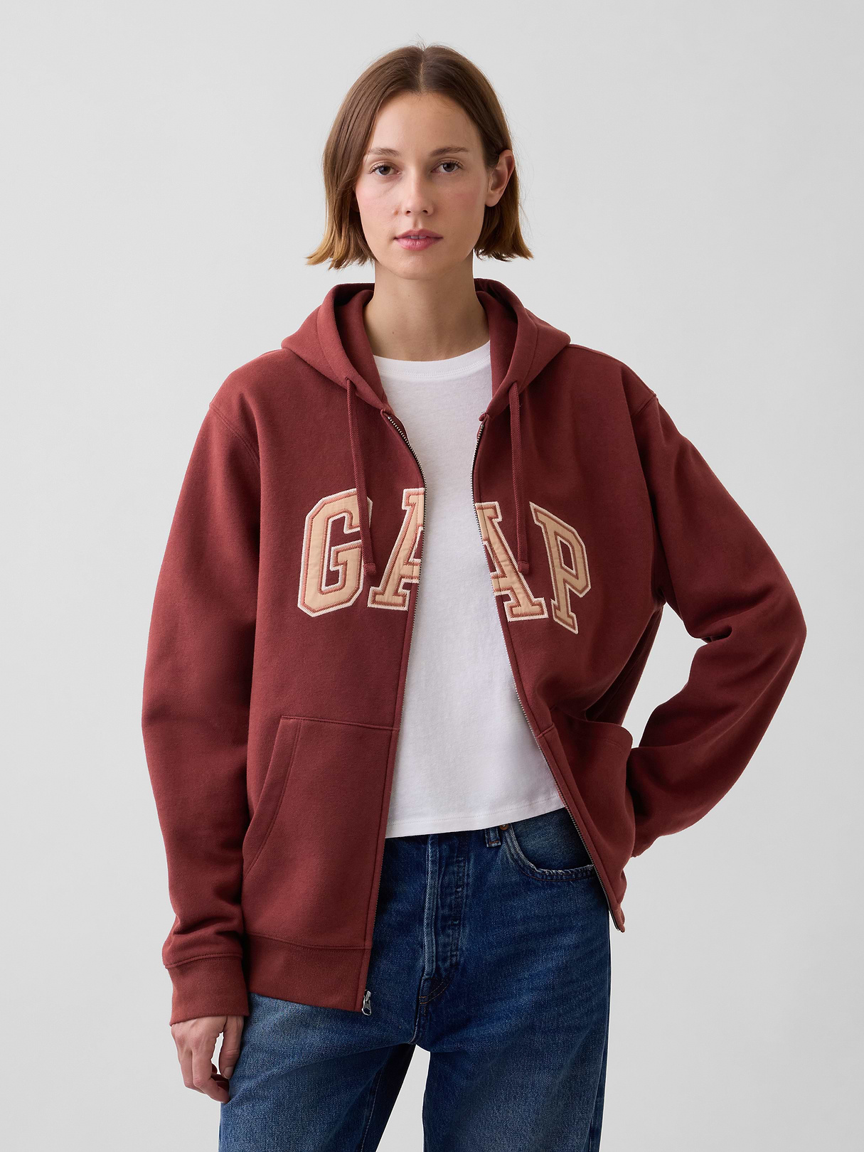 Adult VintageSoft Arch Logo Zip Hoodie - Burnt russet brown