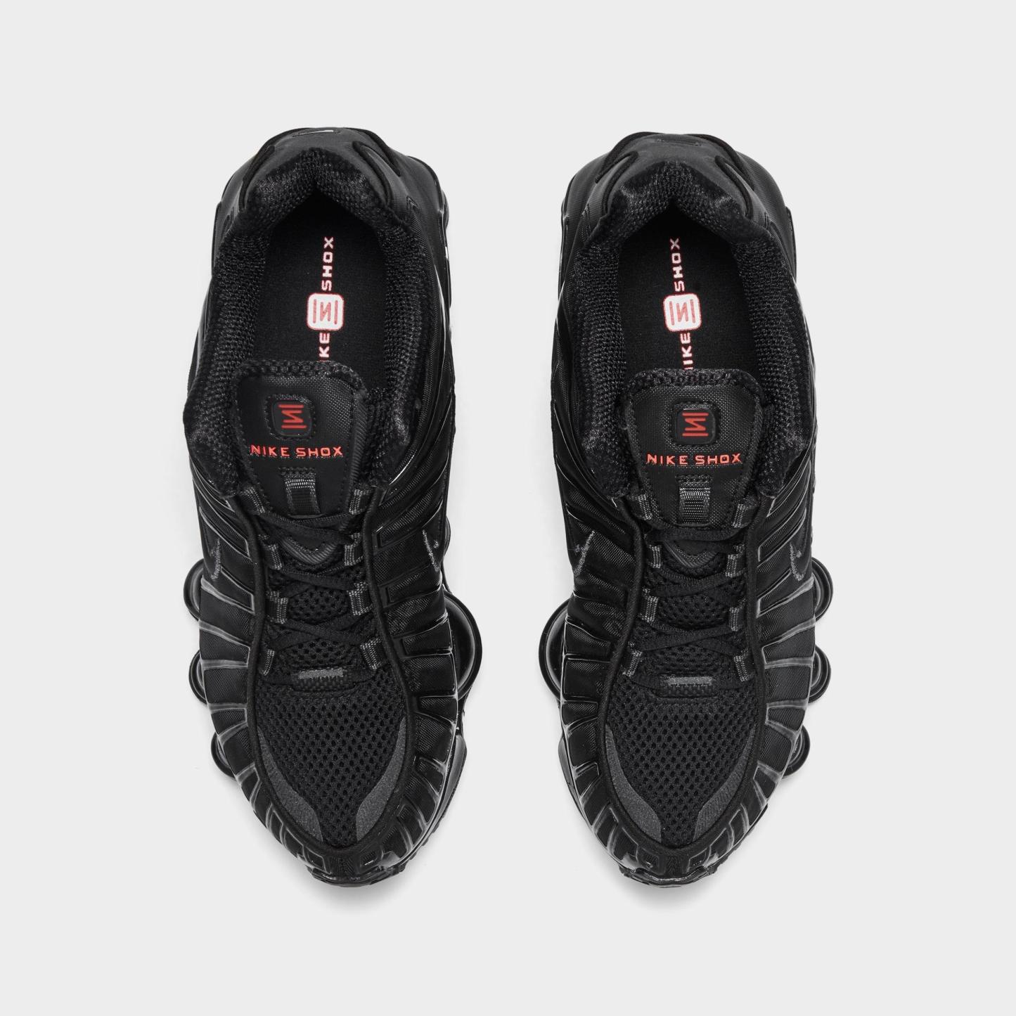 Women's Nithtke Shox TL Casual Shoes - Black/Black/Metallic Hematite/Max Orange - Top view
