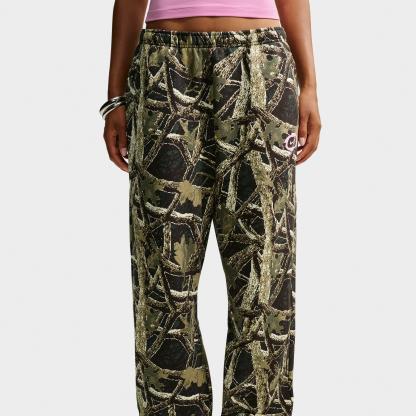 Women's Nithtke Studio Fleece Medium-Weight Camo High-Rise Oversized Cuffed Pants - Camo Green/Pink Rise