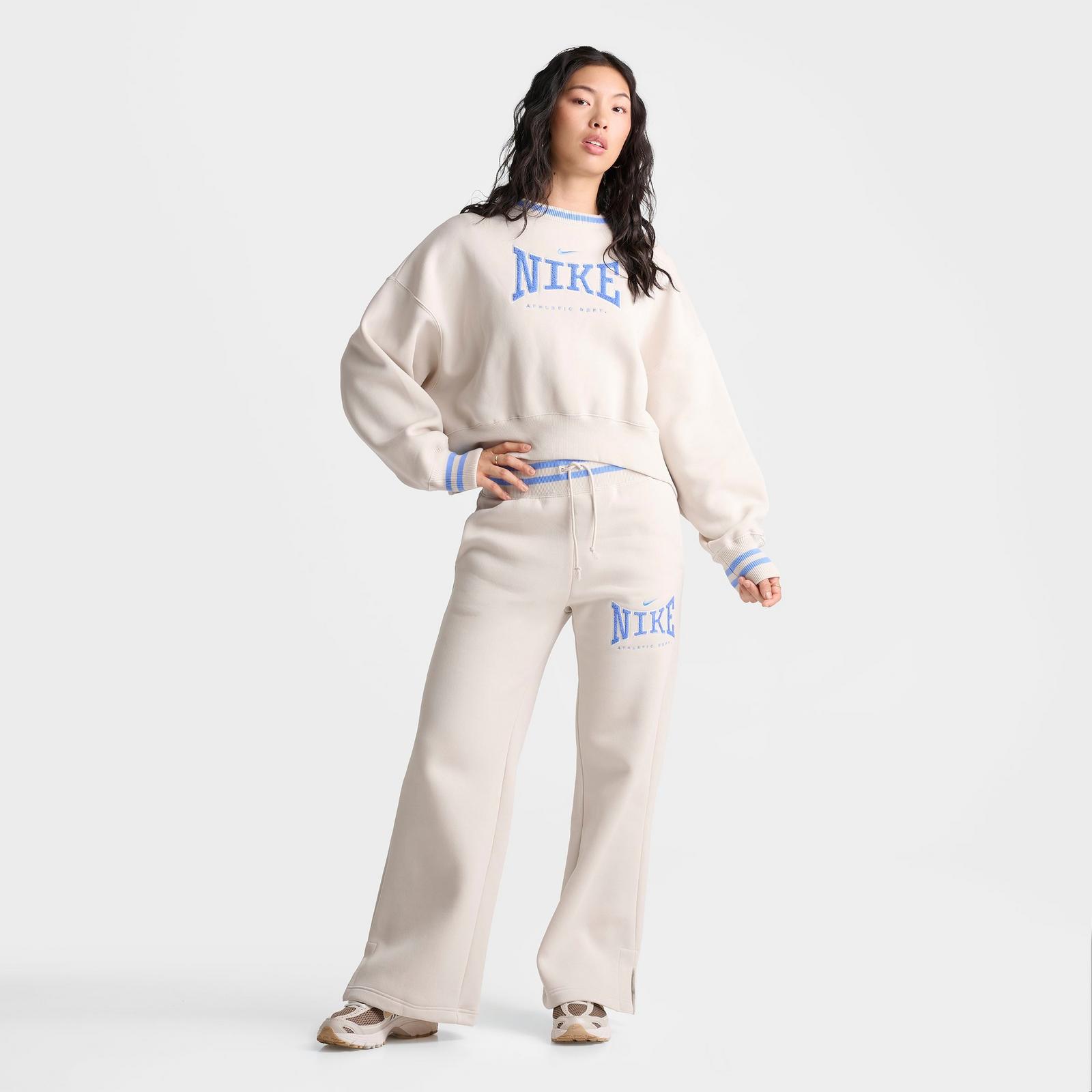 Women's Nike Phoenix Fleece Athletic Dept. High-Waisted Wide-Leg Sweatpants - Light Orewood Brown/University Blue