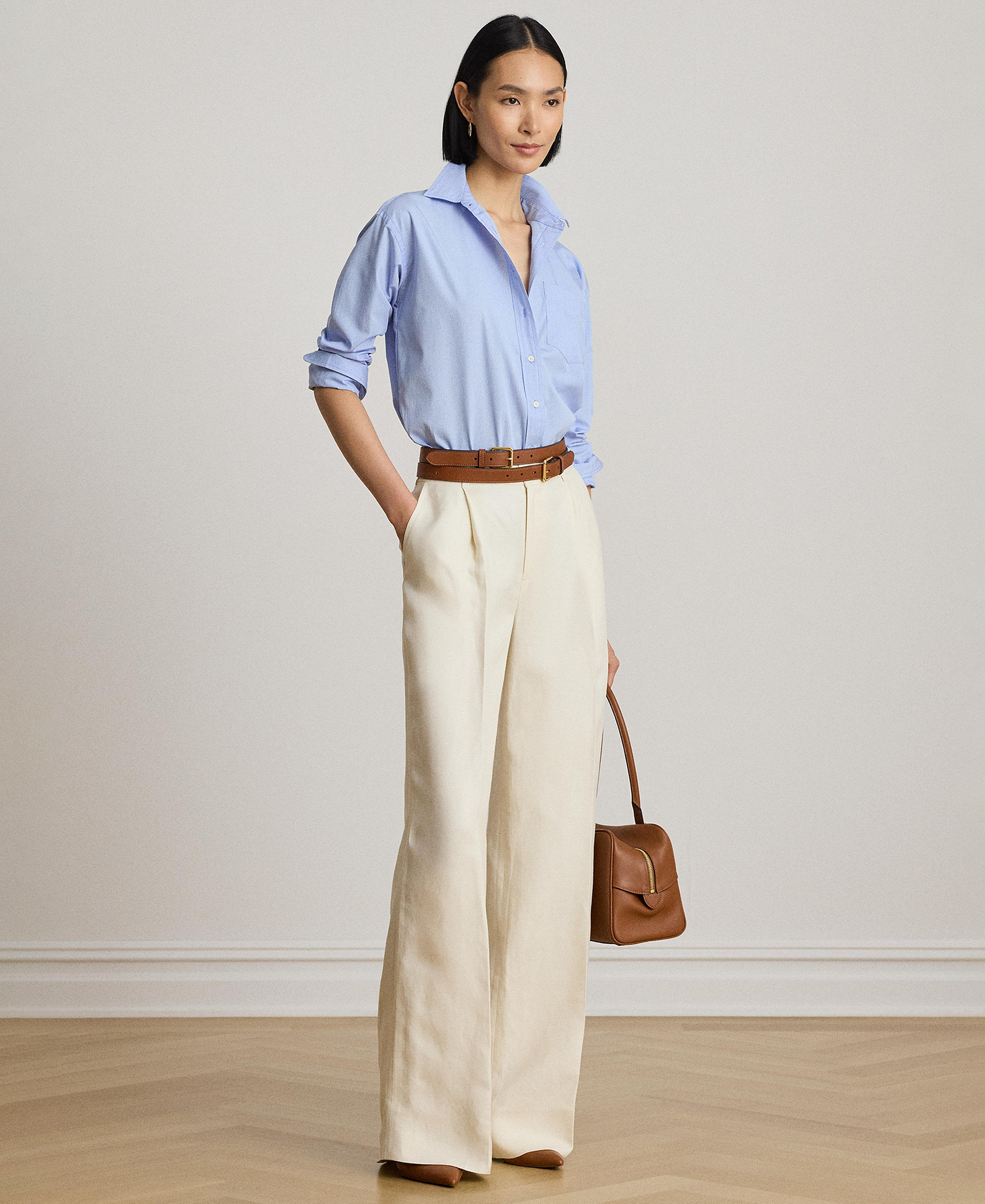 Lauren Ralph Lauren Women's Point Collar Striped Broadcloth Shirt - Blue/white