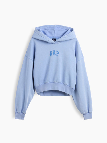 VintageSoft Crop Logo Hoodie - Air stream blue