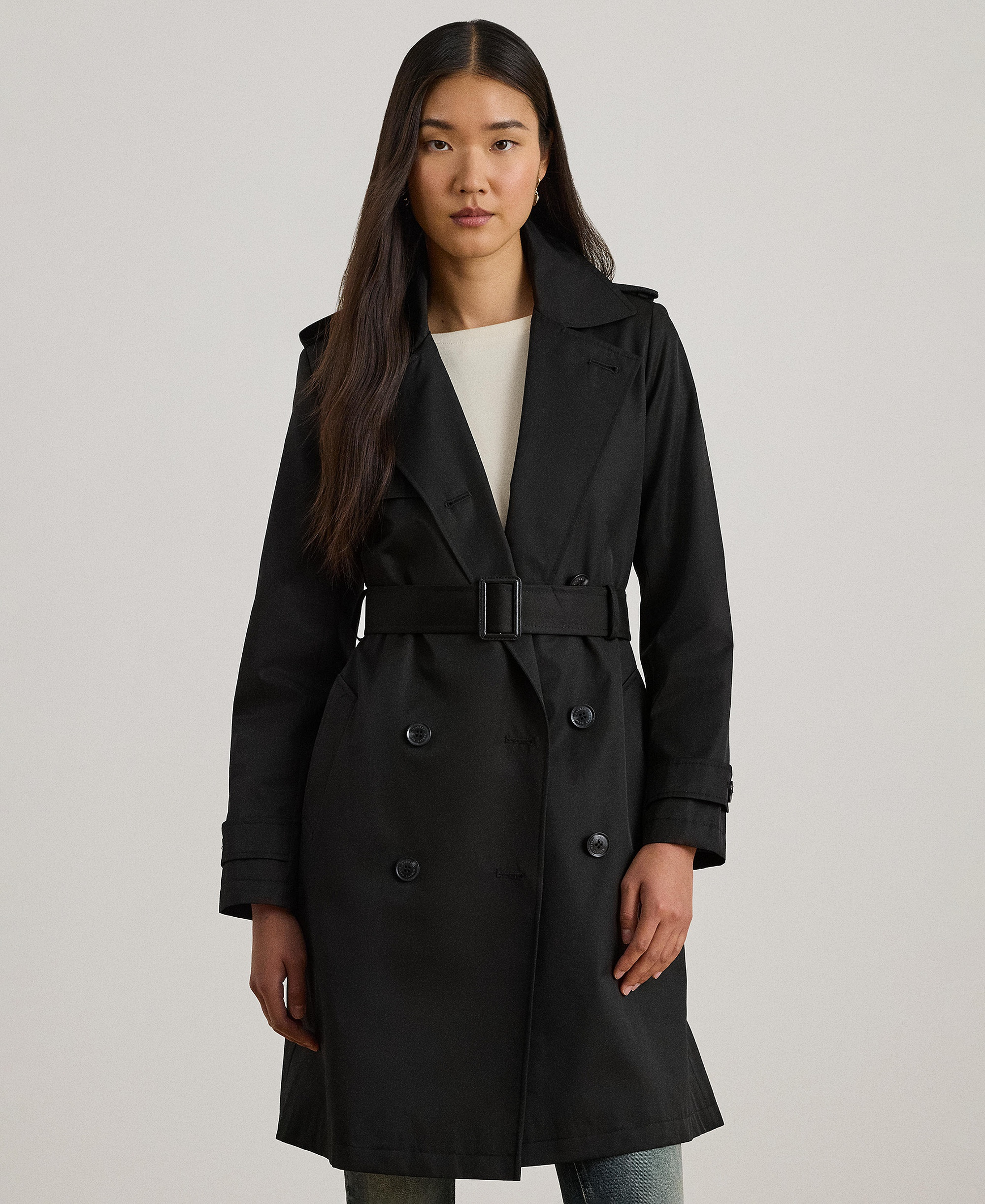 Lauren Ralph Lauren Women's Double-Breasted Belted Trench Coat, Created for Macy's - Black