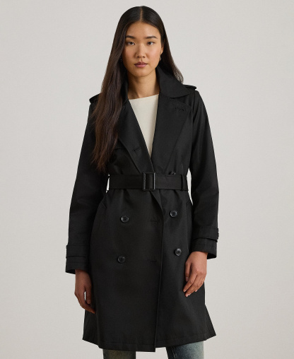 Lauren Ralph Lauren Women's Double-Breasted Belted Trench Coat, Created for Macy's - Black