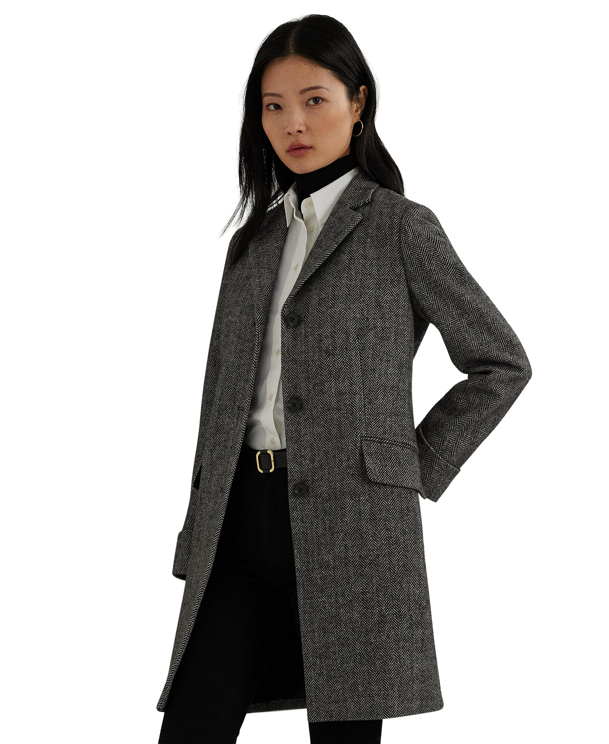 Lauren Ralph Lauren Women's Single-Breasted Walker Coat, Created for Macy's - Black/Cream