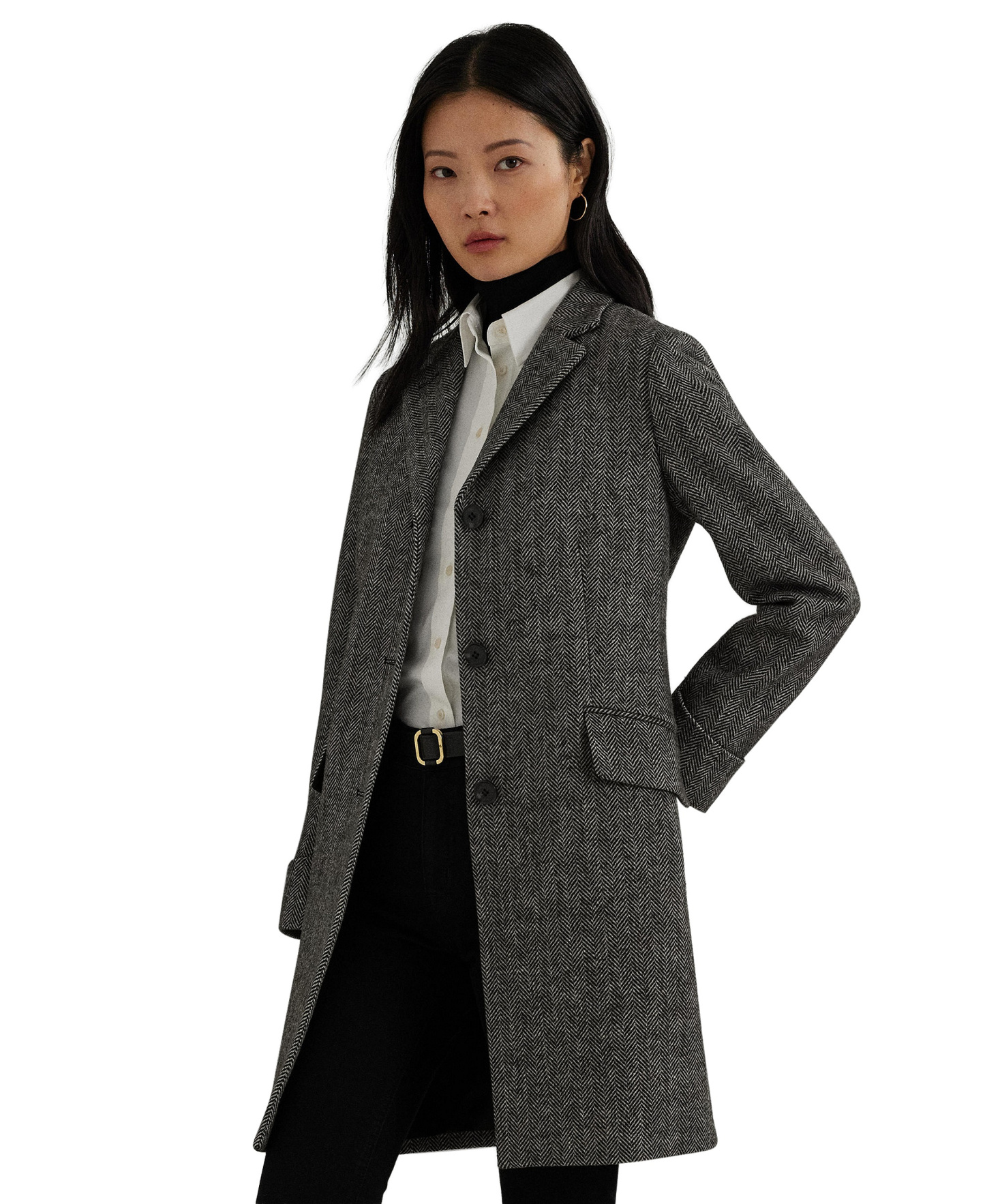 Lauren Ralph Lauren Women's Single-Breasted Walker Coat, Created for Macy's - Black/Cream