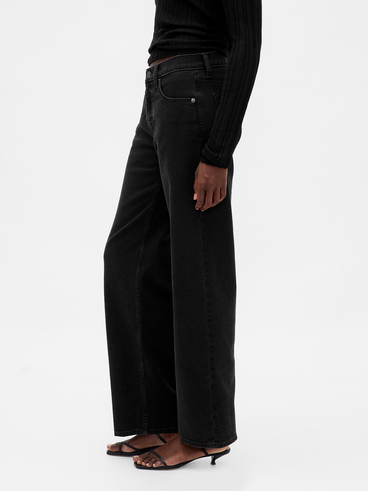 Low Rise Lace-Up '90s Loose Jeans - Black