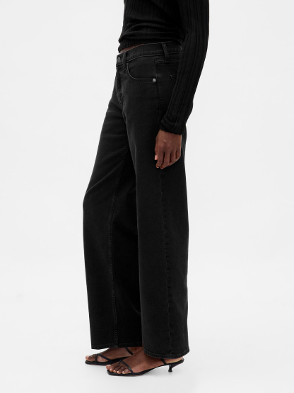 Low Rise Lace-Up '90s Loose Jeans - Black