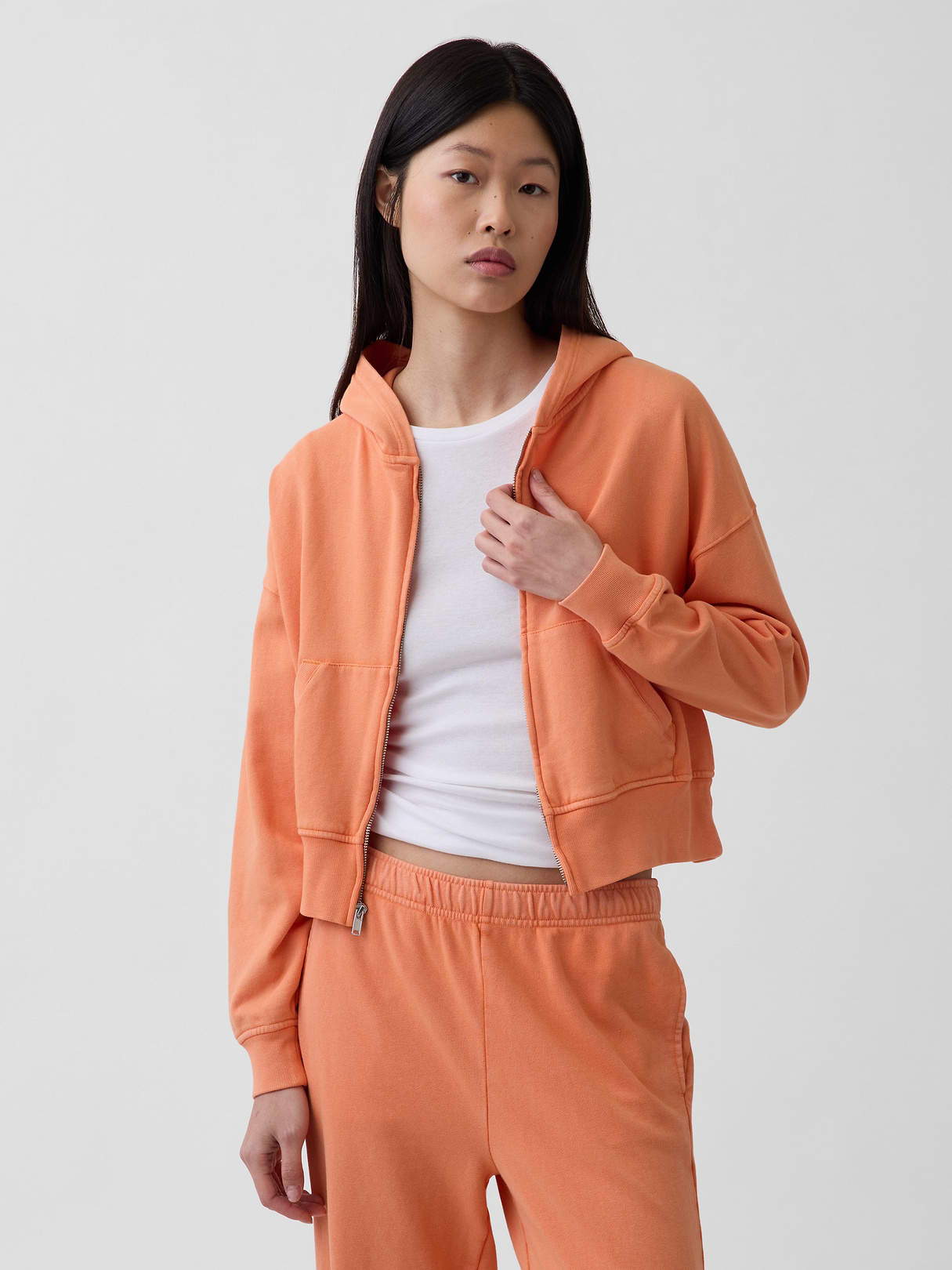 VintageSoft Terry Oversized Wedge Zip Hoodie - Tangerine orange