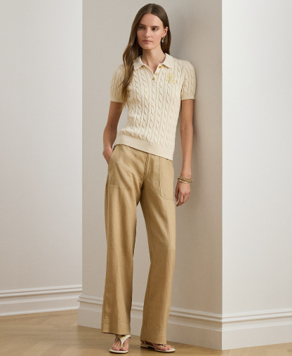 Lauren Ralph Lauren Women's Wide-Leg Linen Pants - Birch Tan