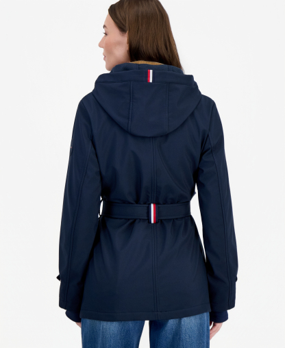 Tommy Hilfiger Women's Hooded Belted Softshell Coat, Created for Macy's - NAVY