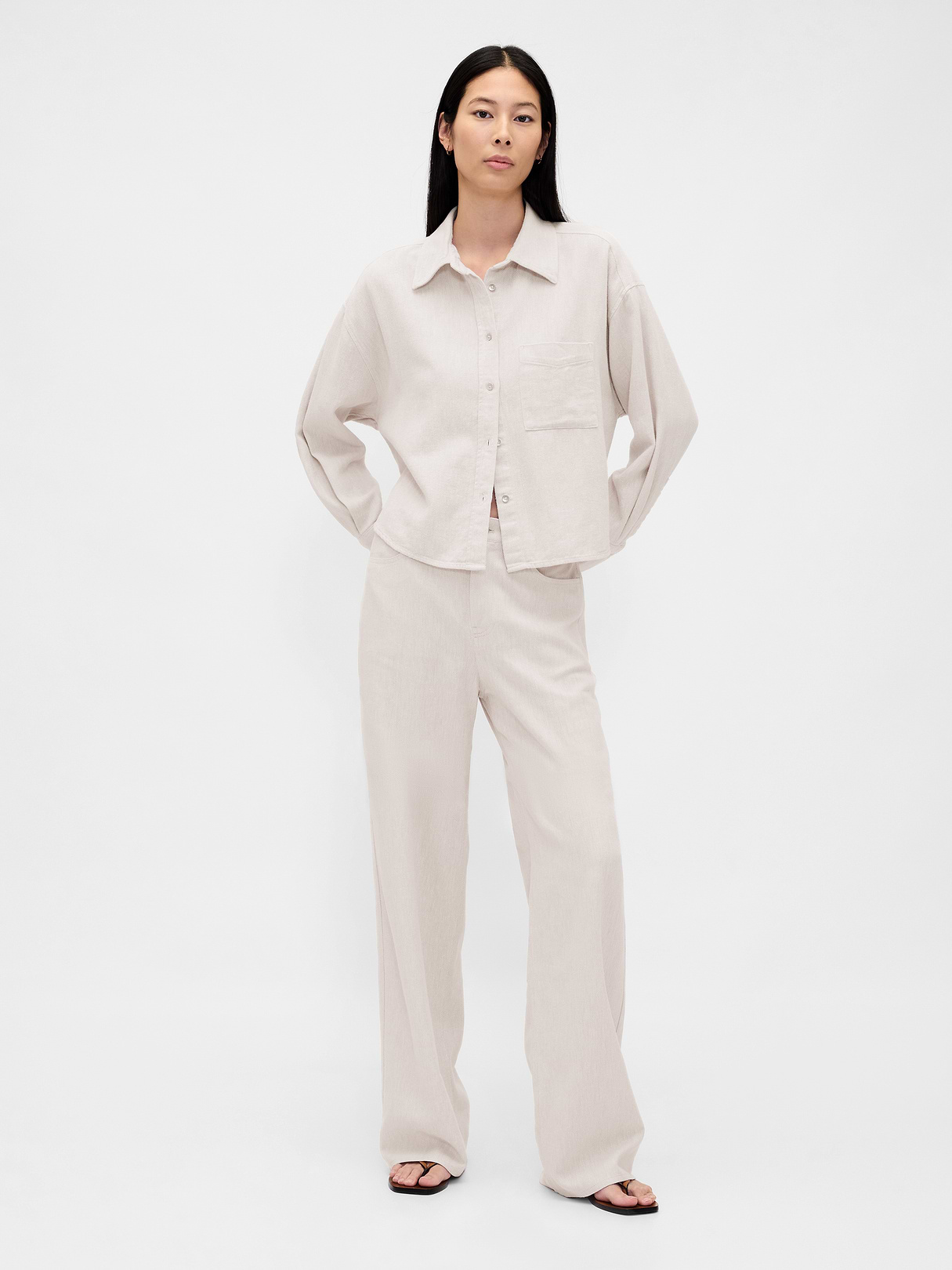 Linen-Cotton Oversized Shirt - Flax linen beige
