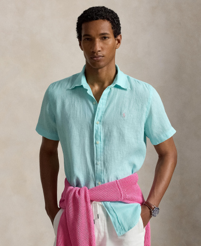 Polo Ralph Lauren Men's Short-Sleeve Linen Button-Up Shirt - New Aqua