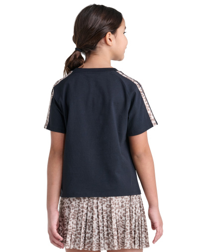 adidas Girls' 8-16 Print 3-Stripe Short-Sleeve Raglan T-Shirt - Black