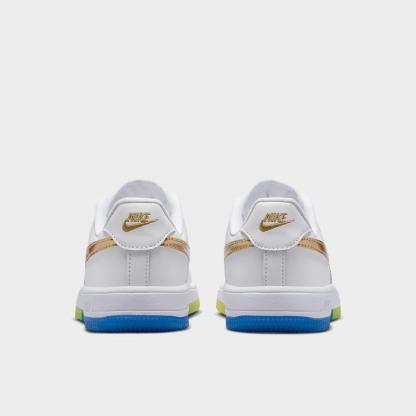 Little Kids' Nithtke Force 1 Low Casual Shoes - White/Soar/Sonic Yellow/Metallic Gold - Back view