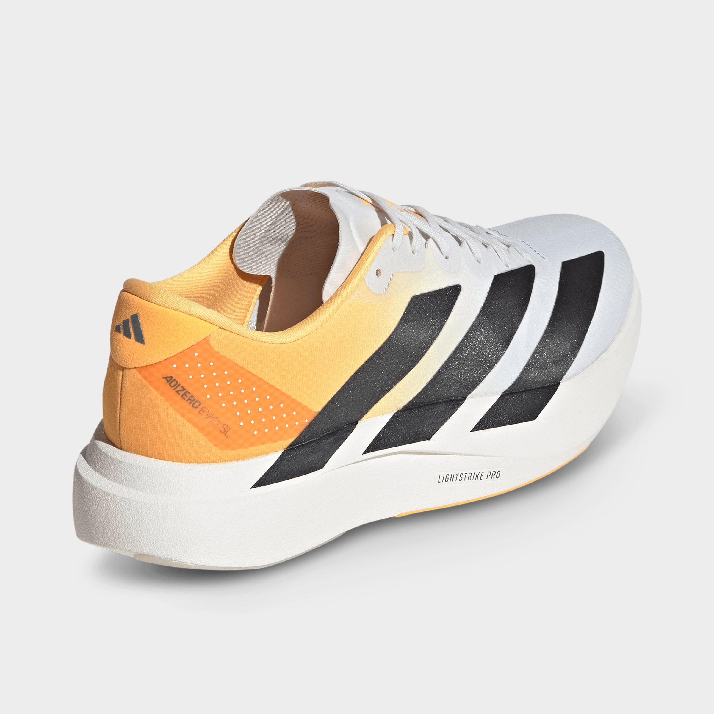 Men's adidas Adizero EVO SL Woven Running Shoes - Part 1 - Crystal White/Lucid Tangerine/Iron Metallic - Back view