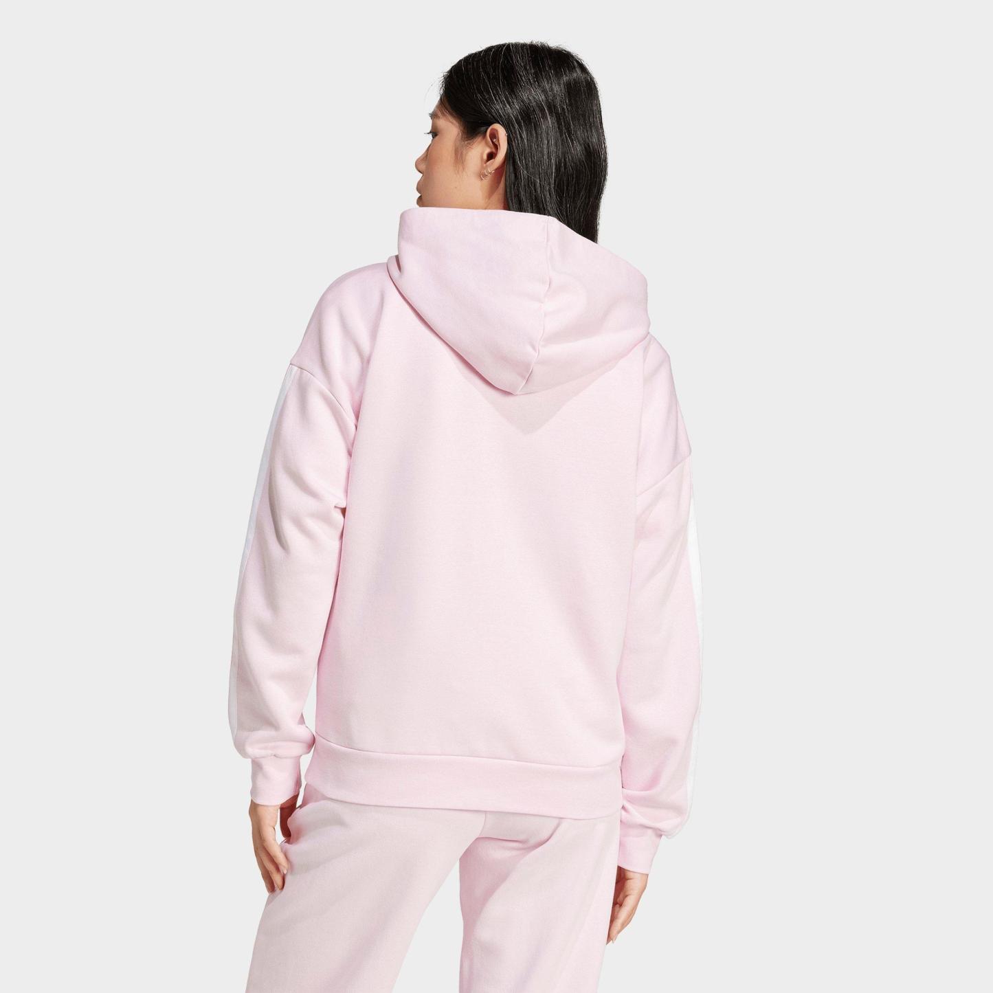 Women's adidas Essentials 3-Stripes Fleece Full-Zip Hoodie - Clear Pink/White