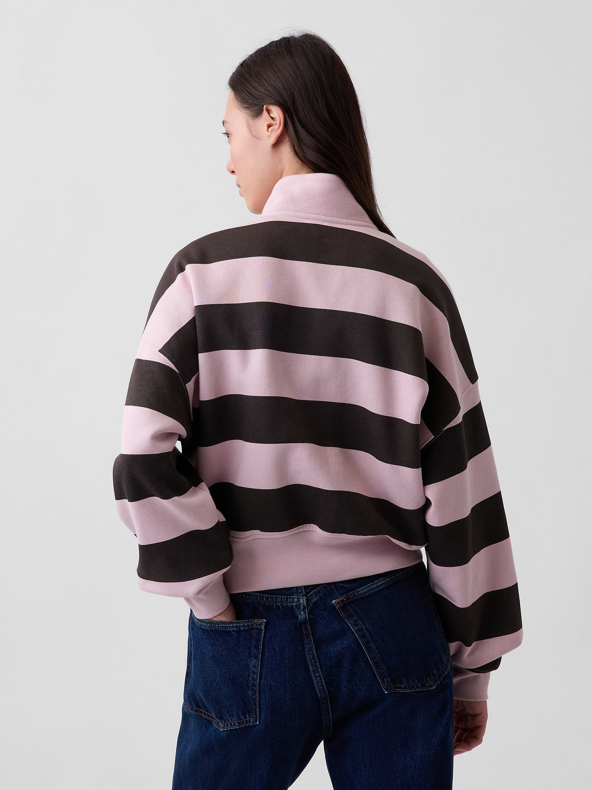 VintageSoft Oversized Half-Zip Wedge Pullover - Pink stripe