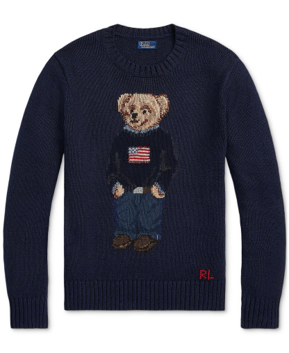 Polo Ralph Lauren Women's Polo Bear Linen-Cotton Crewneck Sweater - Navy Multi