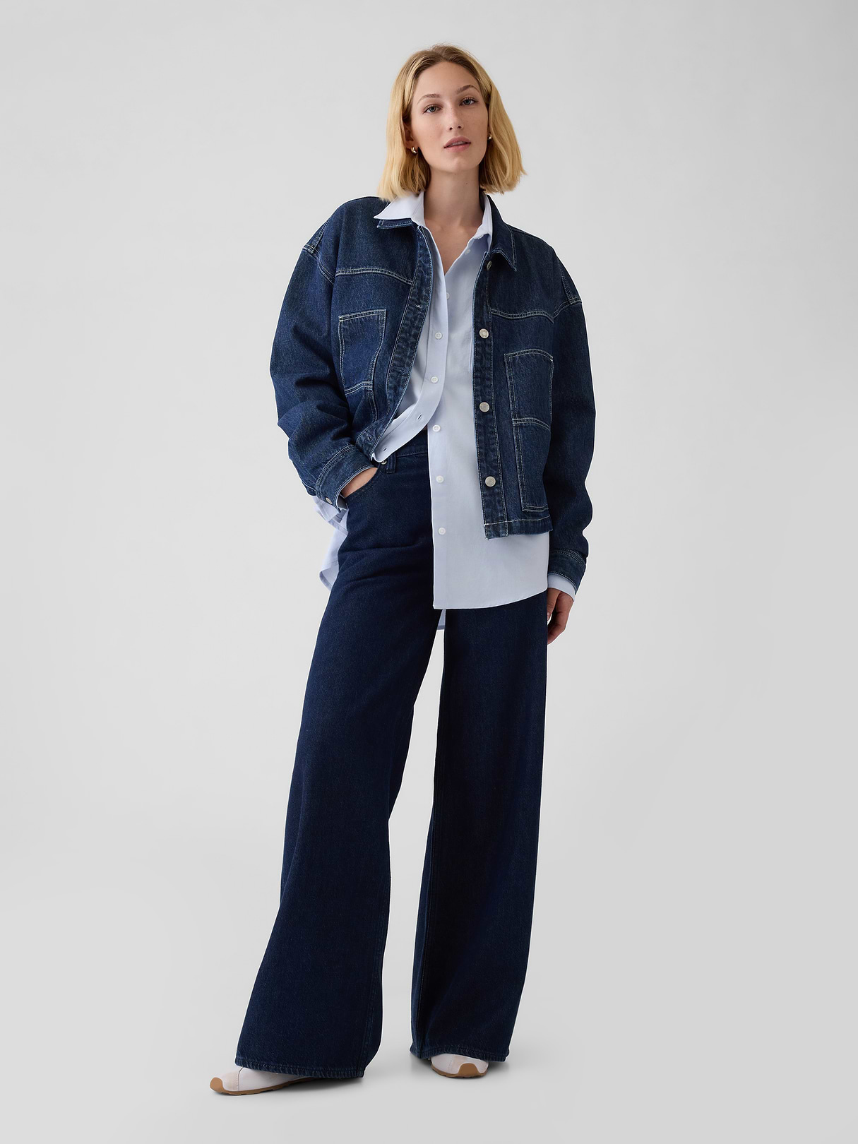 Organic Cotton Poplin Stripe Big Shirt - blue crystal