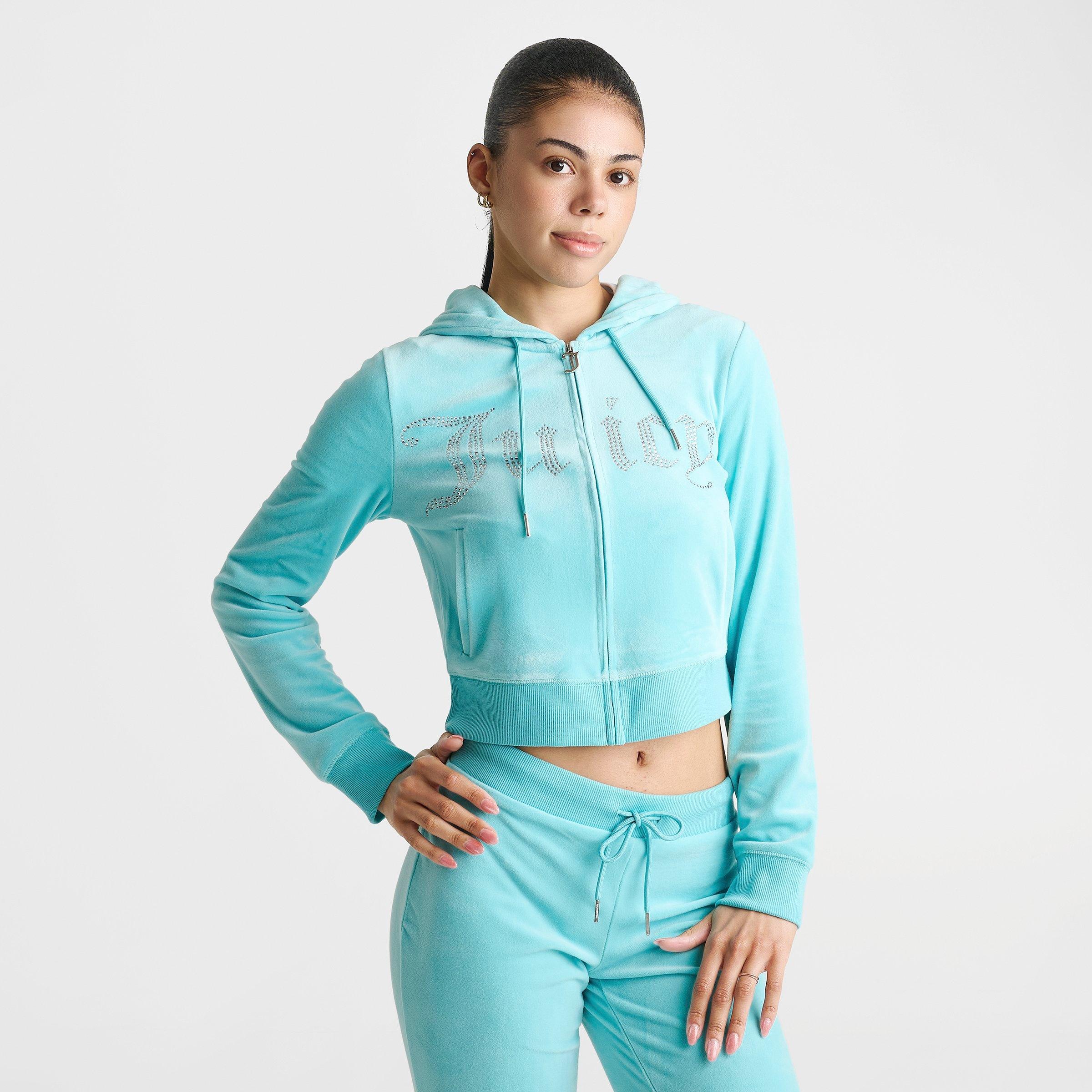 Women's Juicy Couture Bling Front Leopard Print Full-Zip Hoodie - Teal