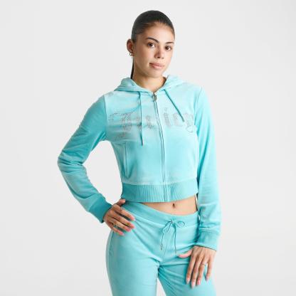 Women's Juicy Couture Bling Front Leopard Print Full-Zip Hoodie - Teal