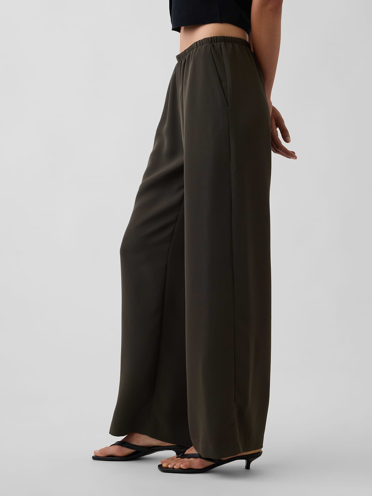 Easy Wide-Leg Pants - Deep woods green