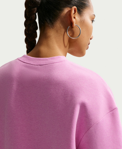 Nike Women's Sportswear Club Fleece Loose Crewneck Sweatshirt - Light Magenta/White