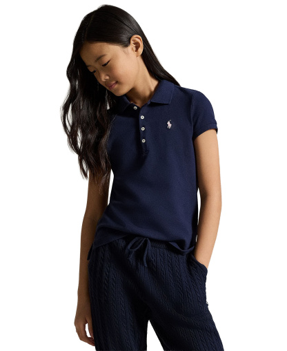 Polo Ralph Lauren Girls' 7-16 Stretch Cotton Mesh Polo Shirt - Navy
