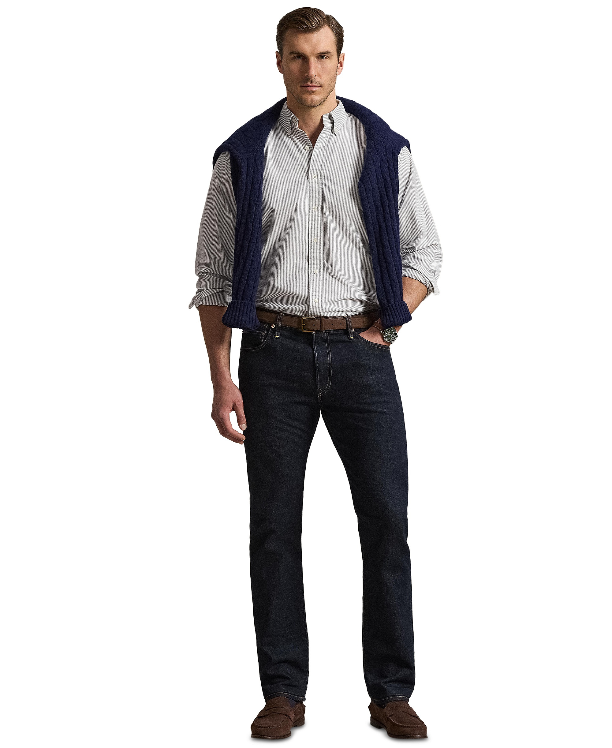 Polo Ralph Lauren Men's Big & Tall Long-Sleeve Oxford Shirt - 6636A Navy/White