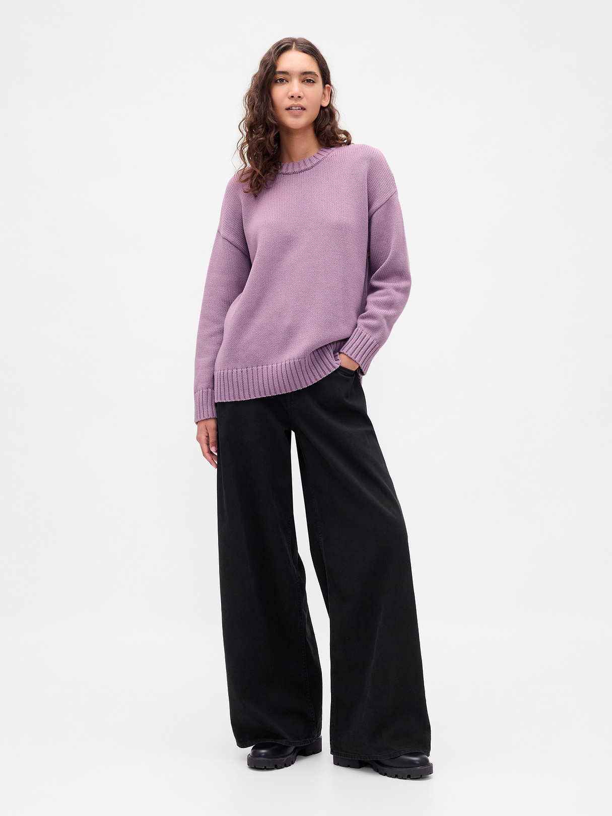 100% Cotton Oversized Sweater - Purple